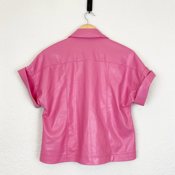 Alice and Olivia Hot Pink Edyth Vegan Leather Crop Top Size S - Picture 13 of 14